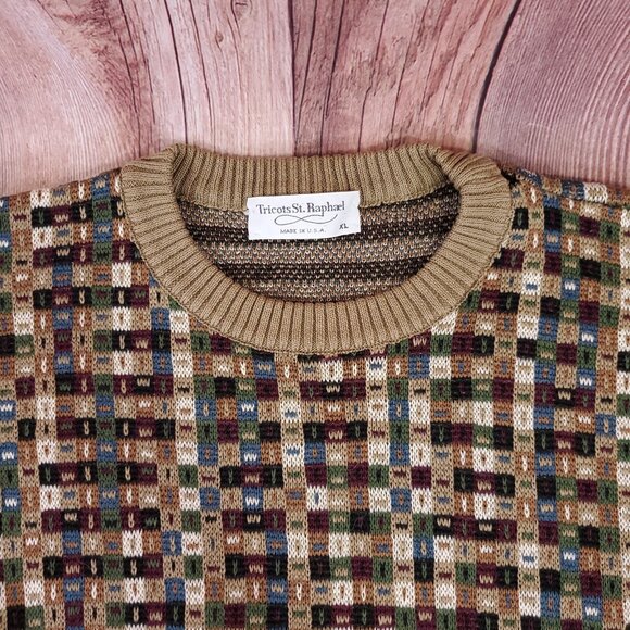 Vtg Tricots St Raphael Sweater Men XL Geometric Abstract Grandpa Coogi Style USA - Picture 10 of 16